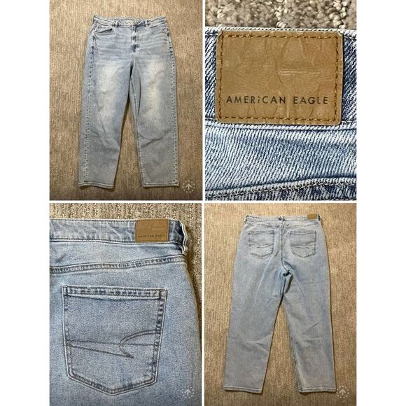 American Eagle mom straight jean womens sz 14S hi waist light wash stretch denim - Picture 1 of 11